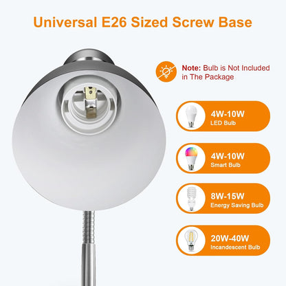 LEPOWER Metal Desk Lamp, Eye-Caring Table Lamp with Adjustable Goose Neck | Bedside Reading Light with Heat Dissipation Design for Bedroom, Home, Office, Dorm, Study, Back to School (Matte Black)