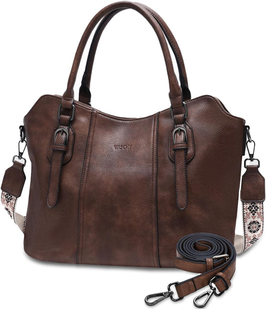 Hobo Bags for Women,VASCHY Vegan Leather Handbag Purse Top Handle Satchel Boho Shoulder Bag with Crossbody Guitar Strap