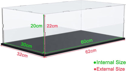 Thickened Clear Acrylic Display Case for Lego 10330 43268 76450 42170 10295 10353 Collectibles, Transparent Box Dustproof Protection with Wood-Plastic Base & String Light, Black Inside 40x20x20cm