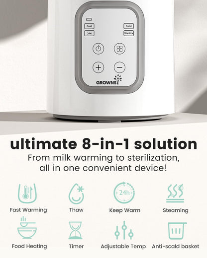 Bottle Warmer, GROWNSY 8-in-1 Fast Baby bottle Warmer with Timer LCD Display Accurate Temperature Control for Breastmilk or Formula