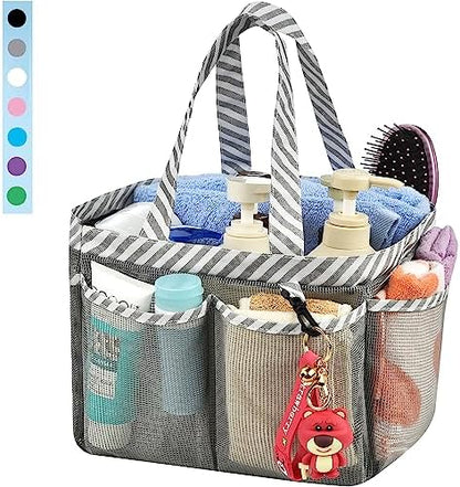 Mesh Shower Caddy Tote, Large College Dorm Bathroom Caddy Organizer with Key Hook and 2 Oxford Handles, Quick Hold, 8 Basket Pockets for Camp Gym