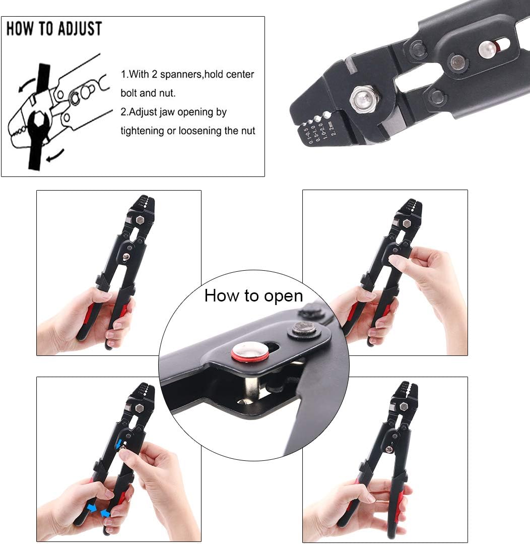 Glarks Up to 2.2mm Wire Rope Crimping Tool Wire Rope Swager Crimper Fishing Crimping Tool with 180Pcs 1.2/1.5/2mm Aluminum Double Barrel Ferrule Crimping Loop Sleeve Kit
