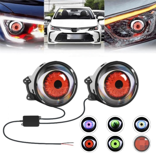2PCS Dynamic Eyes LED Car Headlight, Blinking Red Demon Eyes Halloween Headlights with Color Lenses for Eyes, Light Up Big Eyeball Lights For Car