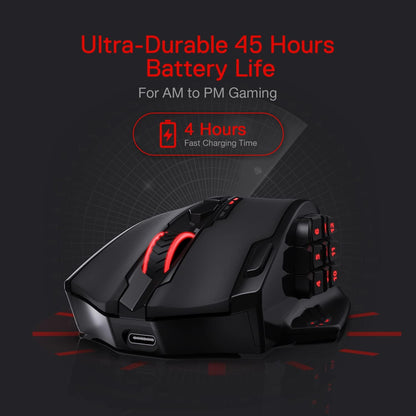 Redragon M913 Impact Elite Wireless Gaming Mouse, 16,000 DPI Wired/Wireless RGB Mouse with 16 Programmable Buttons, 45 Hr Battery and Pro Optical Sensor, 12 Side Buttons MMO Mouse