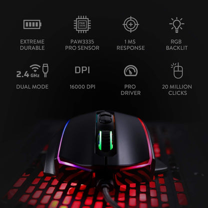 Redragon M686 Wireless Gaming Mouse, 16000 DPI Wired/Wireless Mouse with Professional Sensor, 45-Hour Durable Power Capacity, Customizable Macro and RGB Backlight for PC/Mac/Laptop