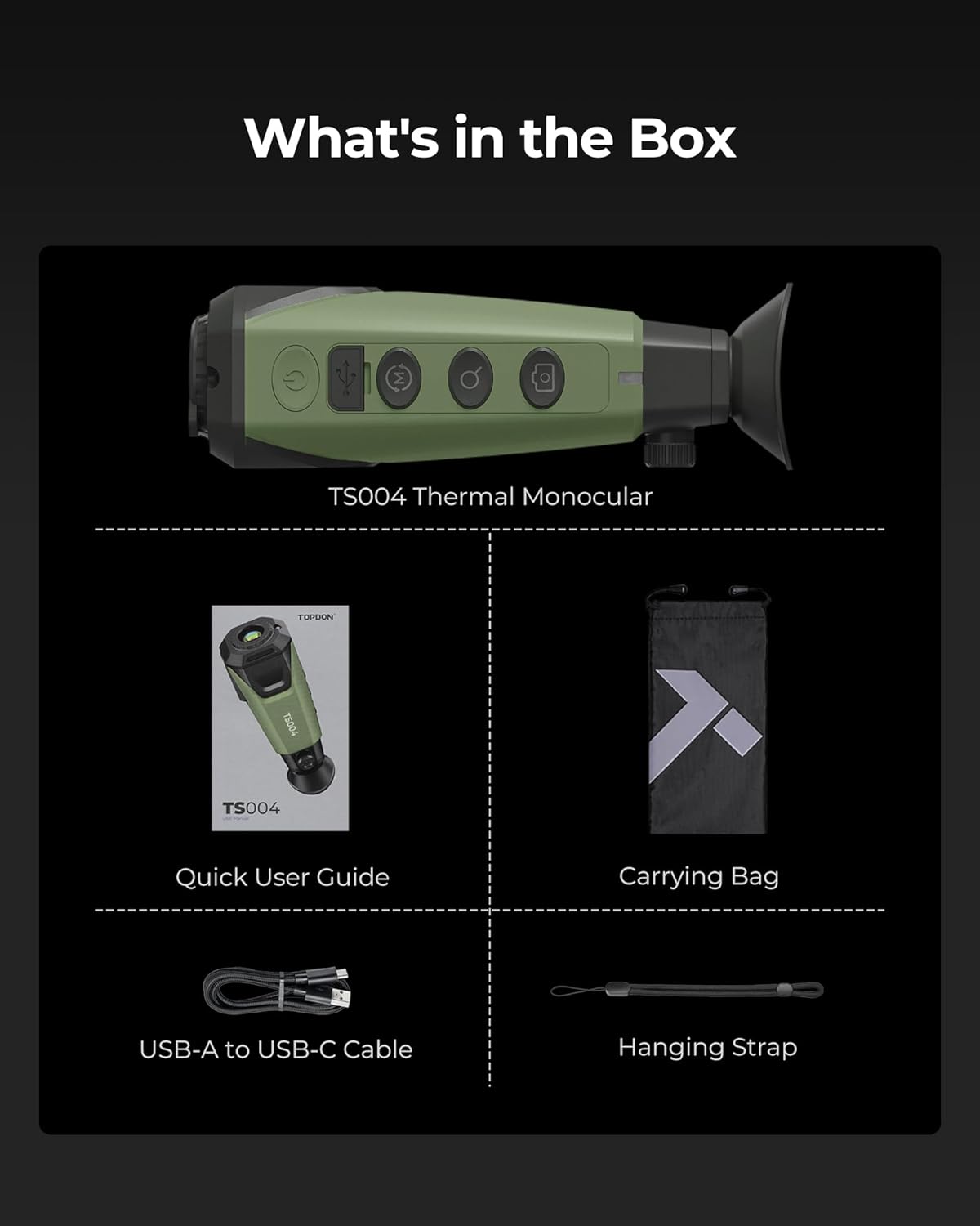 TOPDON TS004 256x192 Thermal Monocular, Supported Wireless Connection, 13mm 50Hz Thermal Night Vision with 11-Hour Battery Life, IP67 Waterproof Thermal Imaging Monocular for Hunting