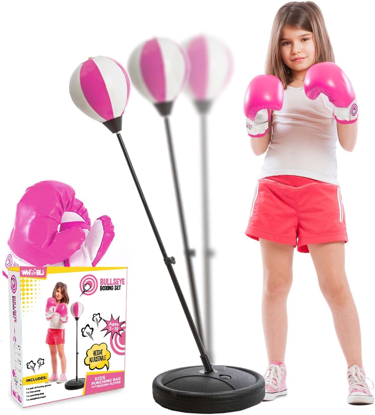 Whoobli Punching Bag for Kids Incl Boxing Gloves | 3-10 Years Old Adjustable Kids Punching Bag with Stand | Boxing Bag Set Toy for Boys & Girls New 2024