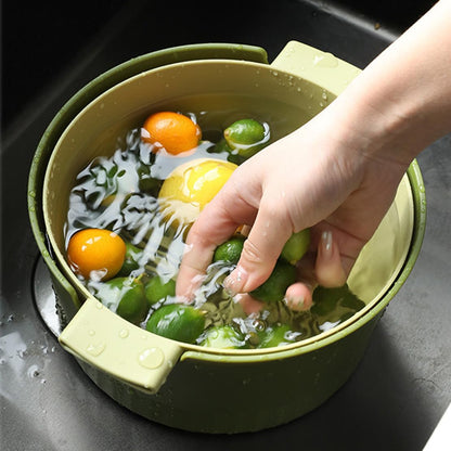Kitchen Washbas Food Strainer Drain Basket Rotating Drainer Double-Layer Basin Vegetable Fruit Washing Strainer