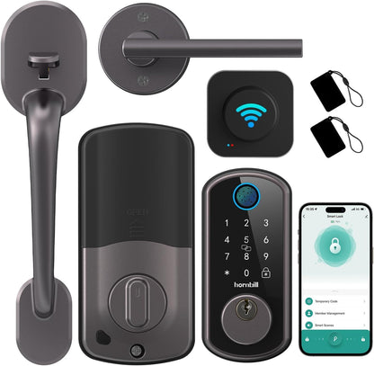 Hornbill Smart WiFi Front Door Lock: Keyless Entry Fingerprint Deadbolt - Alexa Bluetooth Electronic Keypad Door Locks for House Apartment Auto Lock Smart Life APP Remote Control - Black