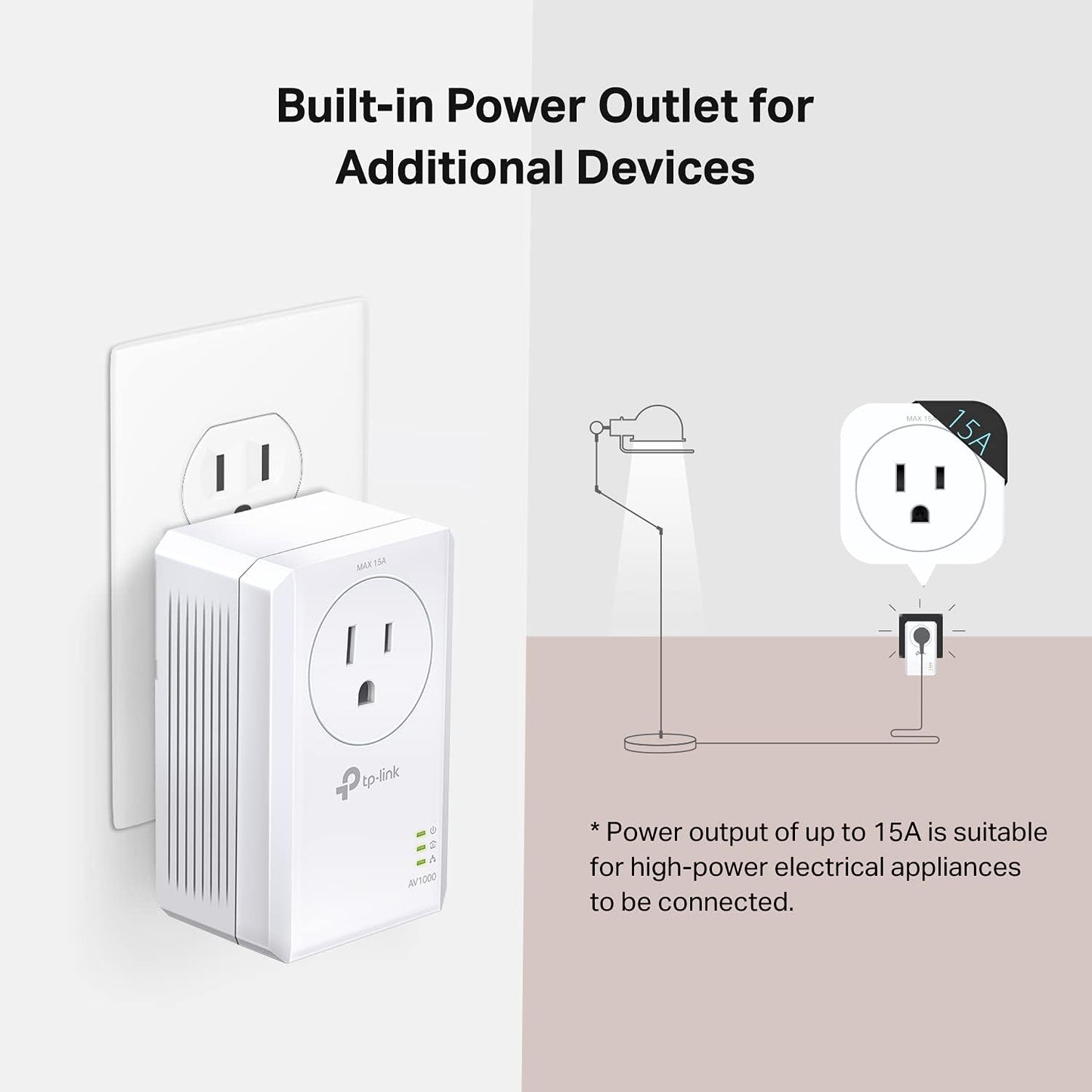 TP-Link AV1000 Powerline Ethernet Adapter(TL-PA7017P KIT) - Gigabit Port, Plug and Play, Extra Power Socket for Additional Devices, Ideal for Smart TV