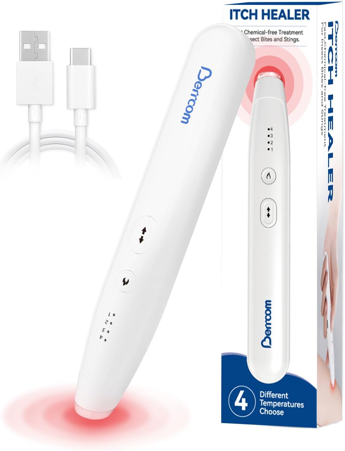 Berrcom Insect Sting and Bite Relief Stick, Chemical-Free Treatment of Insect Bites for Symptom Relief from Itching and Swelling Rechargeable Bug Bite Itch Relief Thing for Mosquito Bites