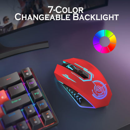 Wireless Gaming Mouse Up to 10000 DPI, UHURU Rechargeable USB Wireless Mouse with 6 Buttons 7 Changeable LED Color Ergonomic Programmable MMO RPG for PC Laptop, Compatible with Windows Mac