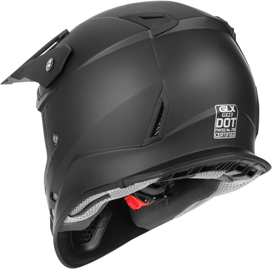 GLX GX23 Dirt Bike Off-Road Motocross ATV Motorcycle Helmet for Men Women, DOT Approved (Matte Black, Large)