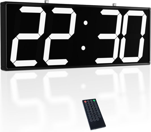 CHKOSDA Digital Wall Clock with Double Sided Display, Large Digital Clock with Timer,Alarm,Temperature and Date,Two Faced Hanging Wall Clock with 6''Number (White)