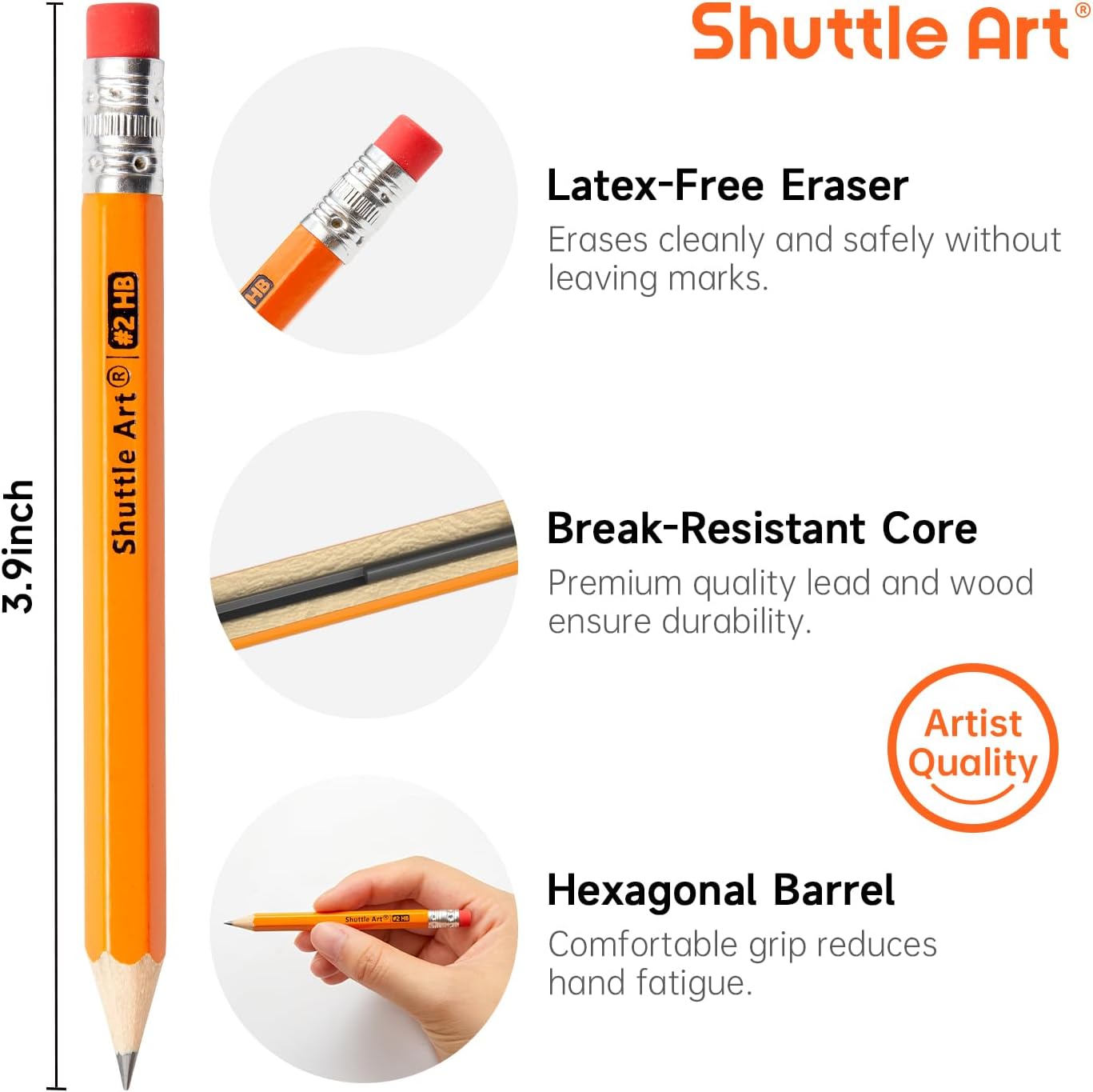 Shuttle Art 200 Pack Golf Pencils With Erasers, #2 HB Pencils Bulk, 3.5” Mini Pencil, Pre-Sharpened Small Pencil for Kids Teachers Classroom Games, Back to School Supplies