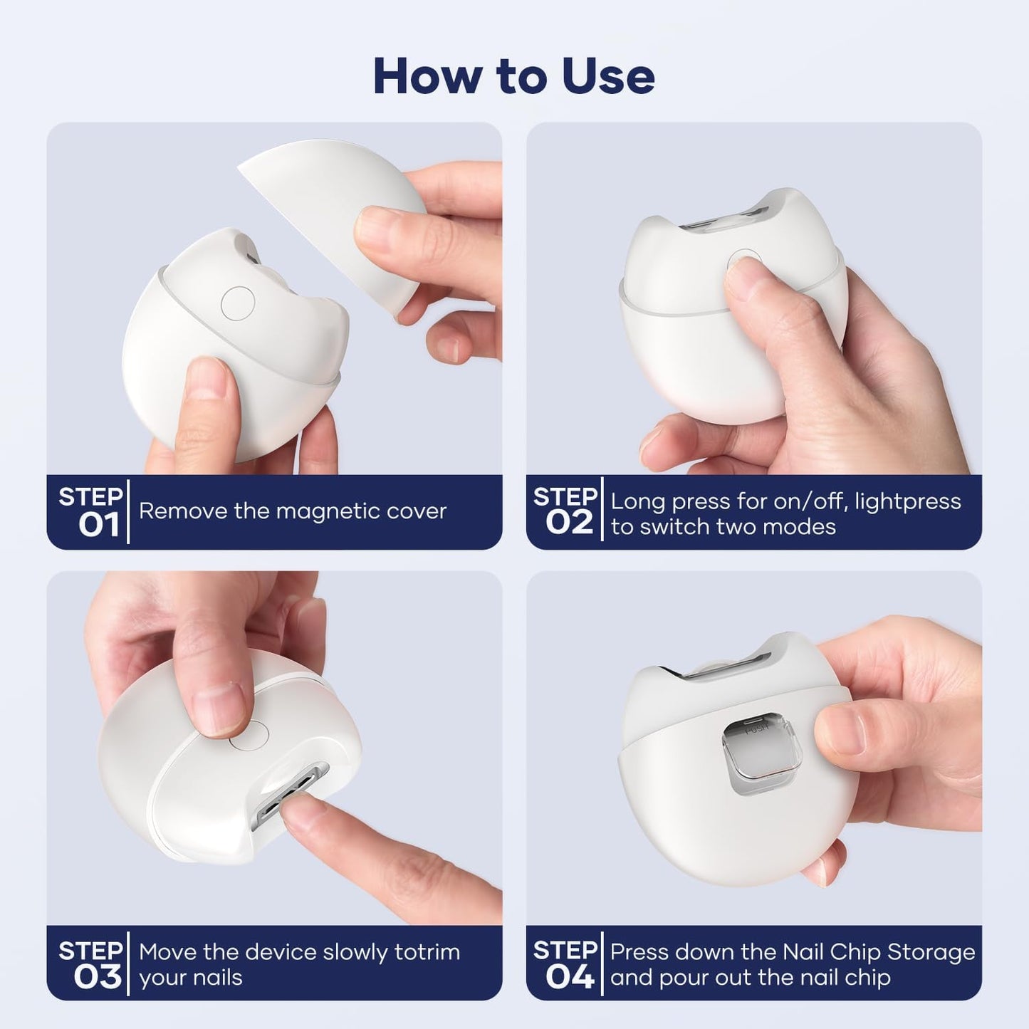 Electric Nail Clipper with USB Charging: Automatic Nail Clippers with Led Light - USB Rechargeable Safety Fingernail Trimmer for Baby Seniors Kids Adults (White, Medium)