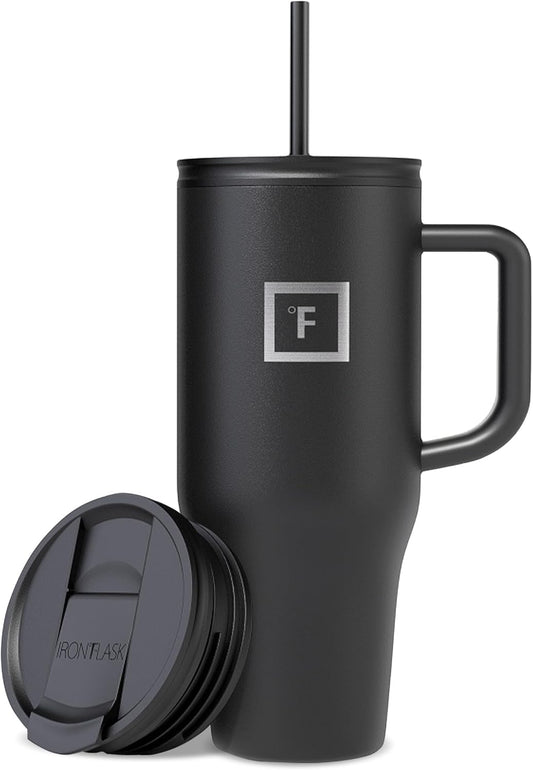 Insulated Tumbler with Straw Lid & Handle - 32oz (2 Lids) - Vacuum Leakproof Double Walled Stainless Steel Travel Mug Cup for Coffee Tea Water Hold Cold Iced Drinks - Fits Car Cup Holder - PuriLite