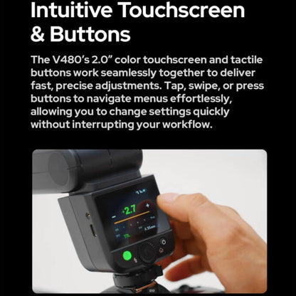 Godox V480 C V480-C TTL Flash for Canon Cameras, GN50 1/8000 HSS, 650 Full Power Flash, 1.7s Recycle Time, 2.4G Wireless, Built-in Modeling Light, 7.2V/2200mAh Li-ion Battery Touchscreen Speedlight