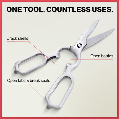 Kitchen Scissors – All Steel, Come-Apart, Dishwasher Safe | Heavy-duty 3Cr14 steel shears. Serrated edge cuts poultry, herbs & seafood. 5-in-1 multi-tool. Opens bottles & cans.