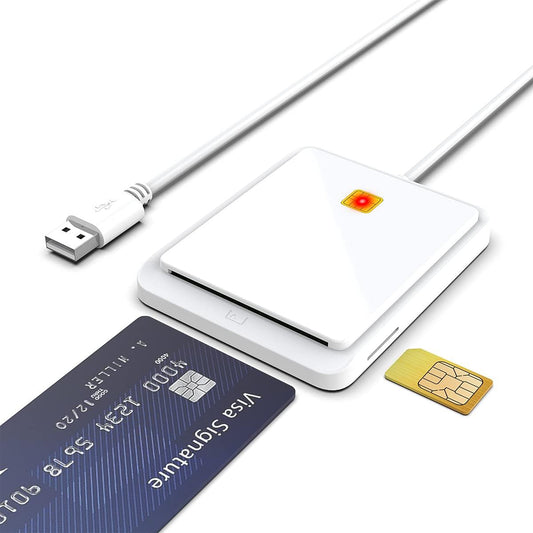 White USB Smart Card Reader, CAC ID Card Reader, SIM Card Compatible, Windows Mac Support