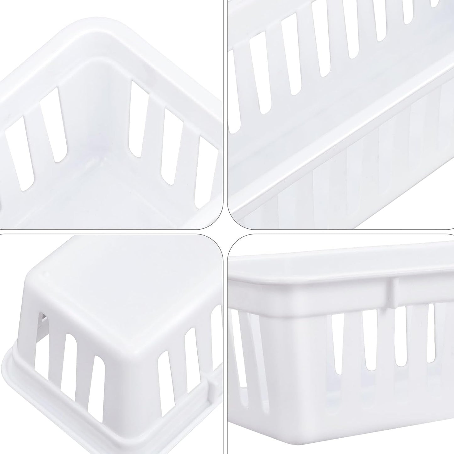 Domensi 24 Pcs Slim Plastic Storage Baskets 10.25 x 3.25 x 2.5 Inches Storage Bins White Drawer Organizer Trays Pencil Holder for Desk Pen Baskets Tray Classroom Garage Containers Supplies (White)