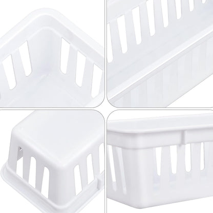 Domensi 24 Pcs Slim Plastic Storage Baskets 10.25 x 3.25 x 2.5 Inches Storage Bins White Drawer Organizer Trays Pencil Holder for Desk Pen Baskets Tray Classroom Garage Containers Supplies (White)