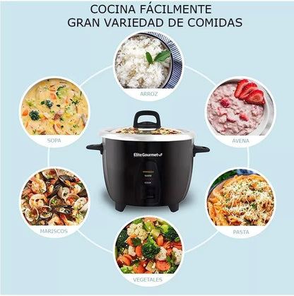 Elite Gourmet Maxi-Matic Electric Rice Cooker with Stainless Steel Inner Pot Makes Soups, Stews, Porridge's, Grains and Cereals, 10 cups cooked (5 Cups uncooked), Black, ERC-2010B