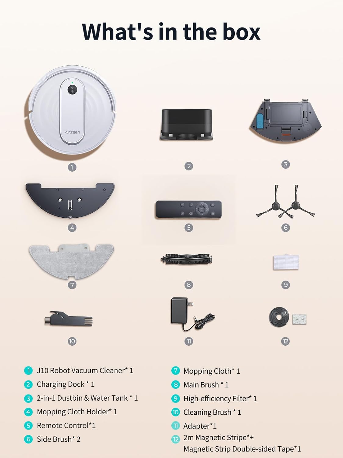 Robot Vacuum - Robot Vacuum and Mop, J10, Perfect for Pet Hair, Carpets, and Hard Floors