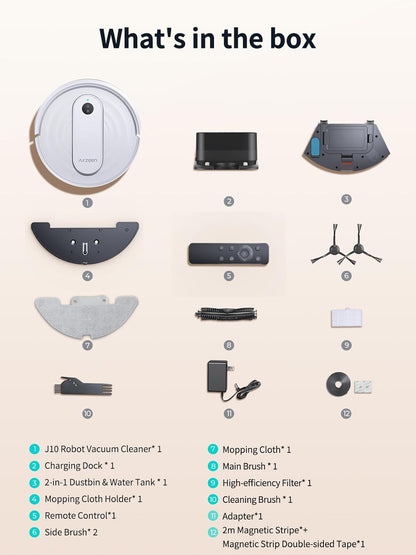 Robot Vacuum - Robot Vacuum and Mop, J10, Perfect for Pet Hair, Carpets, and Hard Floors