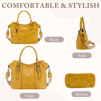 Hobo Bags for Women,VASCHY Vegan Leather Handbag Purse Top Handle Satchel Boho Shoulder Bag with Crossbody Guitar Strap