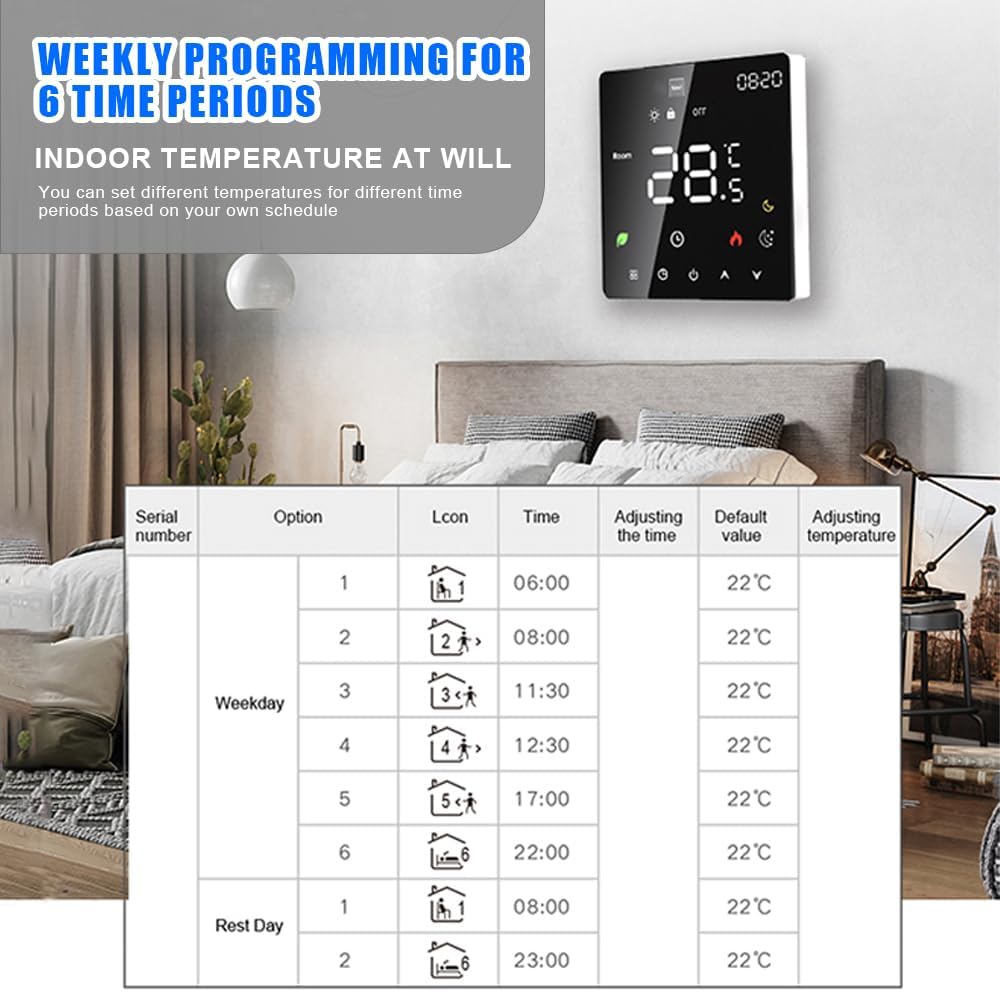 Smart Thermostat, Smart Thermostats for Home, ProgrammableThermostat for House with Touchscreen for Wall Mounting (Voice Control Water Heating)(3A Without Wire, 16A with Wire)