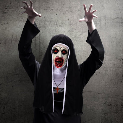 3Pcs Halloween Mask Headgear,Breathable Mesh Full Head Face Mask Creepiest Headwear Costume with Cross Necklace Cape