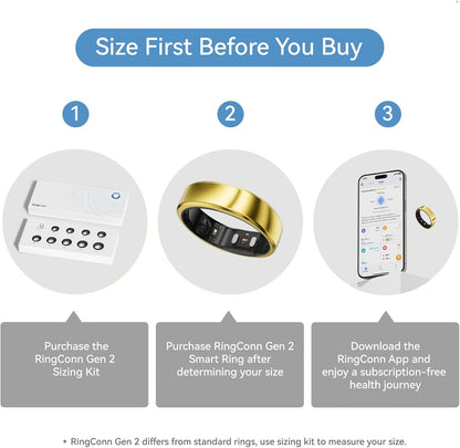 RingConn Gen 2 Smart Ring, No App Subscription, Size First with Sizing Kit, 12-Day Battery Life, Stress/Women's Health Tracker, Compatible with Android & iOS (Black, Size 8)