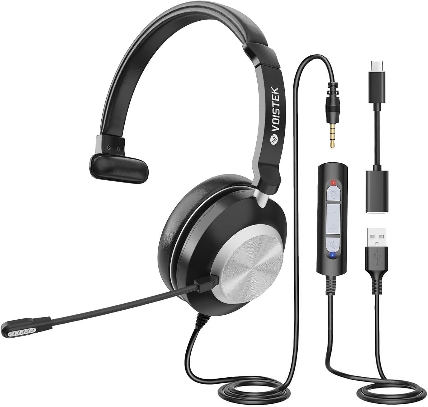 Voistek Computer HeadphonesWired USB C/3.5MM/USB Headset; with Noise Cancelling Microphone & Volume Controls Compatible with PC,Laptop,Mac,iPad,Home,Office,Meeting,Skype,Zoom(882F)