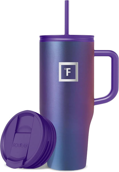 Insulated Tumbler with Straw Lid & Handle - 32oz (2 Lids) - Vacuum Leakproof Double Walled Stainless Steel Travel Mug Cup for Coffee Tea Water Hold Cold Iced Drinks - Fits Car Cup Holder