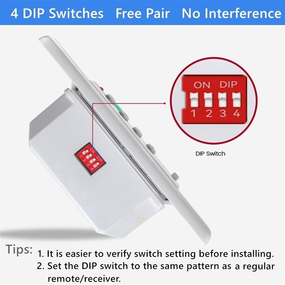 Universal Ceiling Fan Wall Remote Control 3 Speed Light Dimmer Switch 4-DIP Compatible with Hampton Bay, Harbor Breeze, Hunter (Wall Remote Control Only)
