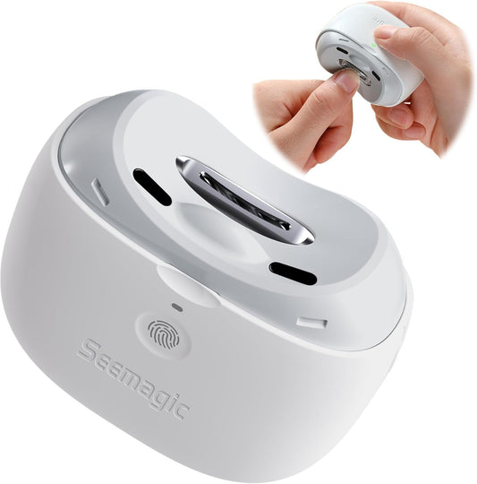 Electric Nail Clippers for Baby Nail Trimmer, 2 in 1 Automatic Electric Nail Clipper with LED Light, USB Rechargeable & 2 Speeds, Automatic Nail Clippers for Adults, Seniors, Babies, Children(White)