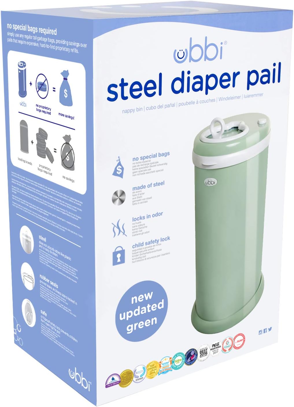 Ubbi Steel Diaper Pail, White