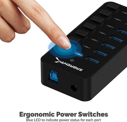 SABRENT16 Port USB hub 3.2 x1 and Charger 90W, with Power Adapter, Fast Powered Data hub, Multiple USB Charging, USB Docking Station, multiport hubs, LEDs on/Off Switch, Mount Bracket Included