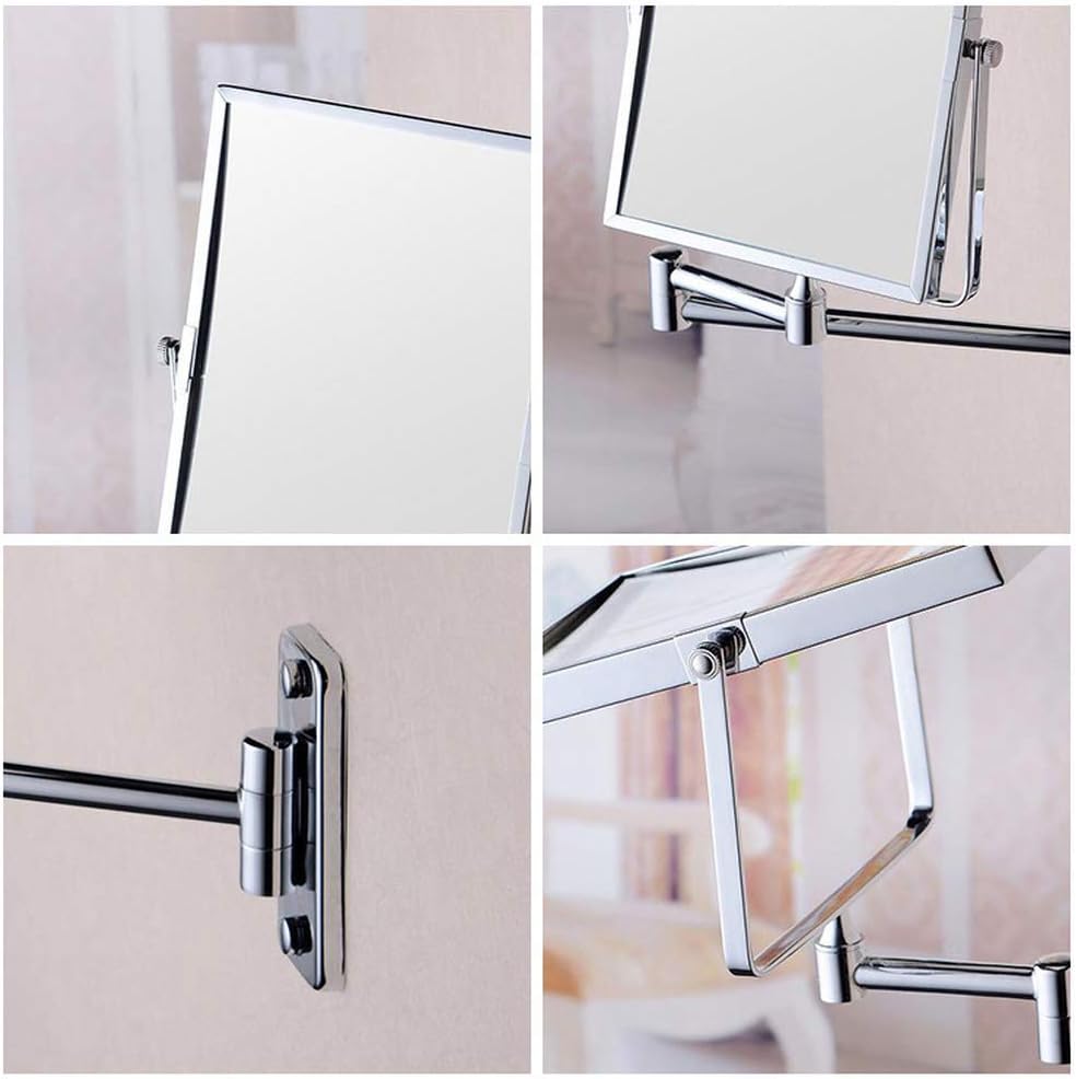 KANG// Bathroom Wall Mirror, Folding Space Aluminum Alloy Telescopic Mirror, Double Sided Shaving Mirror with 3X Magnifier, 39 x 34 cm, Wall Mount, Modern Style