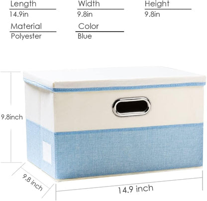 PRANDOM Large Foldable Storage Bin with Lid [1-Pack] Linen Fabric Decorative Storage Box Organizer Containers Basket Cube with Handles Divider for Bedroom Closet Office Living Room (17.7x11.8x11.8")