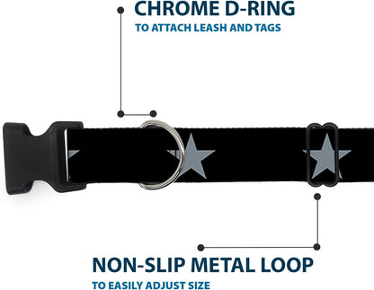 Buckle-Down PC-W21909-M Dog Collar Plastic Clip Buckle, 1"x11"-17", Star Black/White