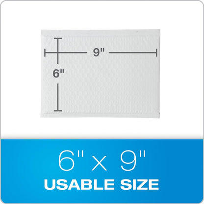 Quality Park Bubble Mailers, 6 x 9 Shipping Envelopes, Water Resistant White Poly Padded Envelopes, Redi-Strip Peel Off Closure, 50 Per Box (QUA85856)