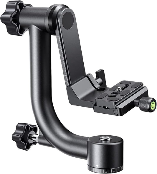 K&F Concept Professional Gimbal Head Heavy Duty Metal 360 Degree Panoramic Tripod Head with Standard 1/4'' Quick Release Plate and Bubble Level for Digital SLR Cameras Up to 20KG/44LBS - PuriLite