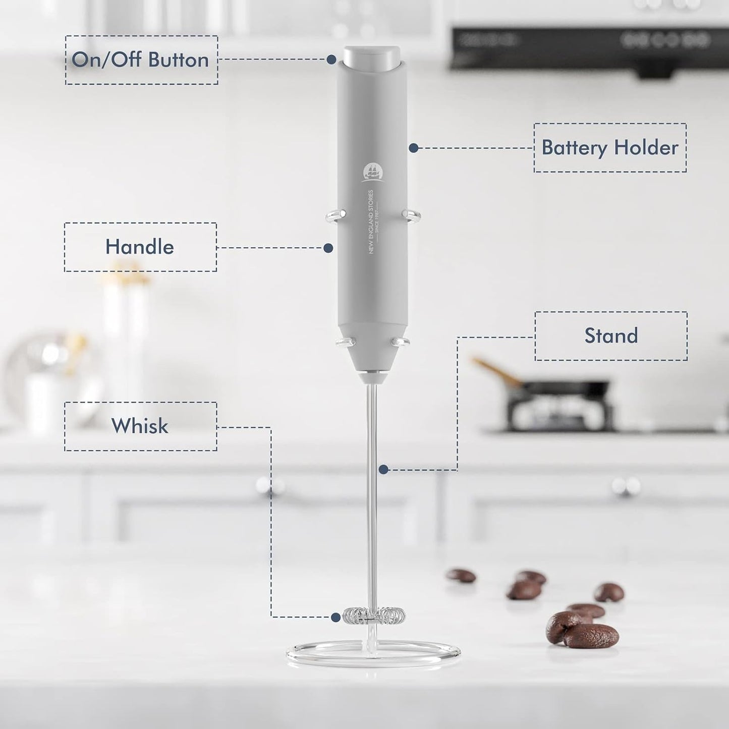 Powerful Milk Frother Handheld Foam Maker, Mini Whisk Drink Mixer for Coffee, Cappuccino, Latte, Matcha, Hot Chocolate, With Stand, Light Purple