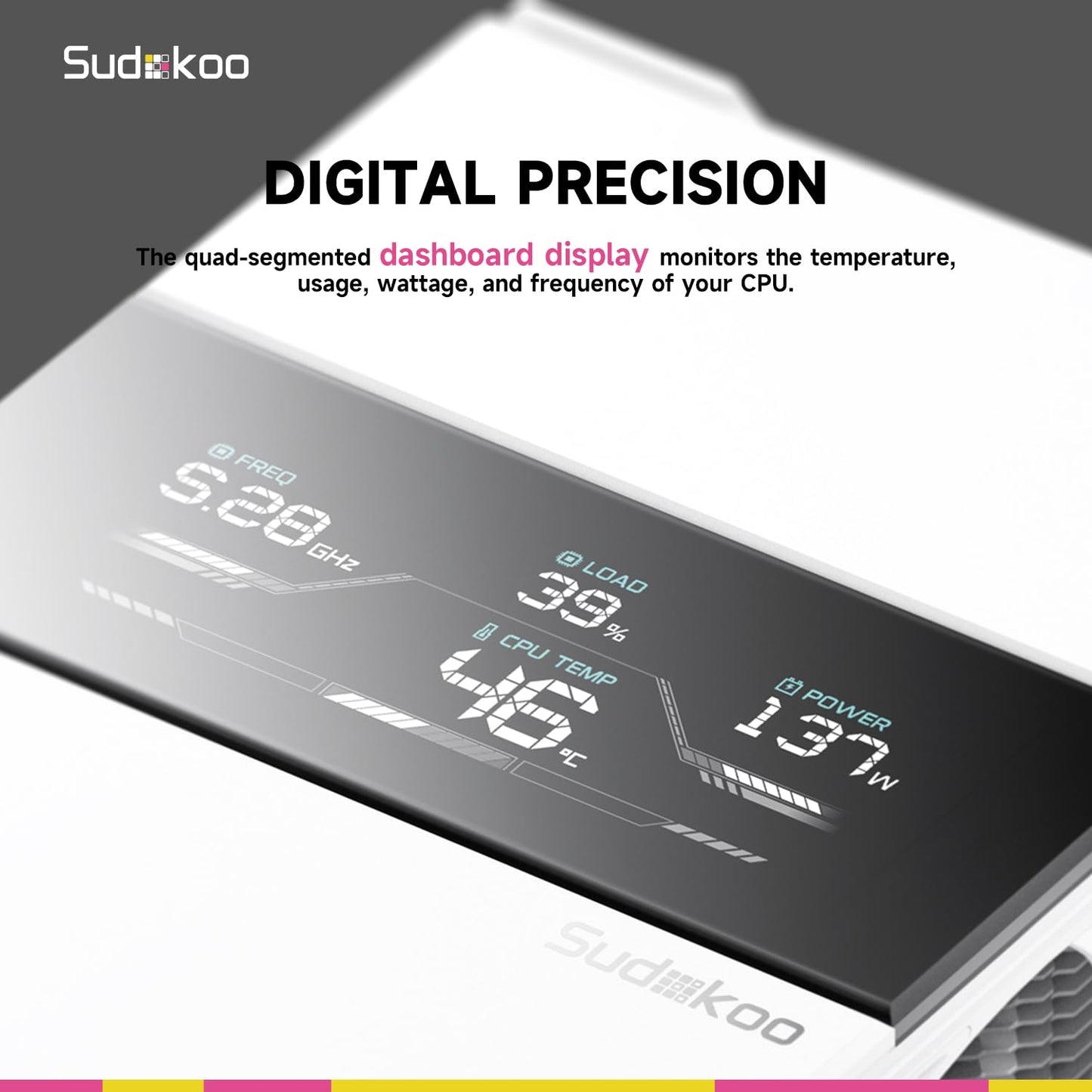 Sudokoo SK700 White AM5 CPU Cooler : 7 Heatpipes CPU Air Cooler for AM5 Exclusive - Single Tower PC Cooling with 120mm FDB PWM Quiet Fan & L-Rail Lock Mount