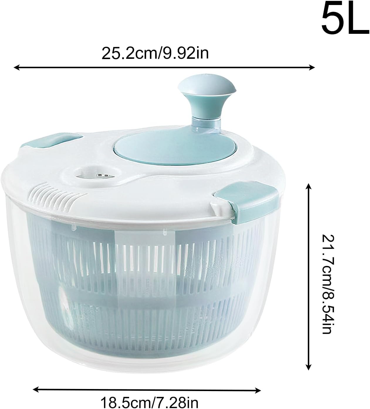 Lettuce Spinner - Fruit and Vegetable Spinner - 5L Capacity Kitchen Manual Dewatering Equipment for Healthy Eating Meal Prep Home Food Truck