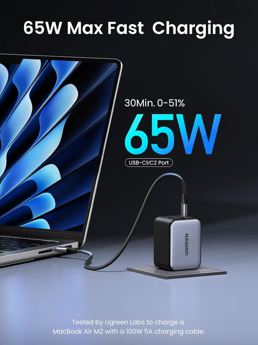 UGREEN 65W USB C Charger Nexode X Series, 3-Port PPS Mini Fast GaN Charger Block with GaNinfinity Chip for MacBook Pro/Air, iPhone 15 Pro/14, iPad Pro, Galaxy S24/S23, Pixel 8, Steam Deck - PuriLite