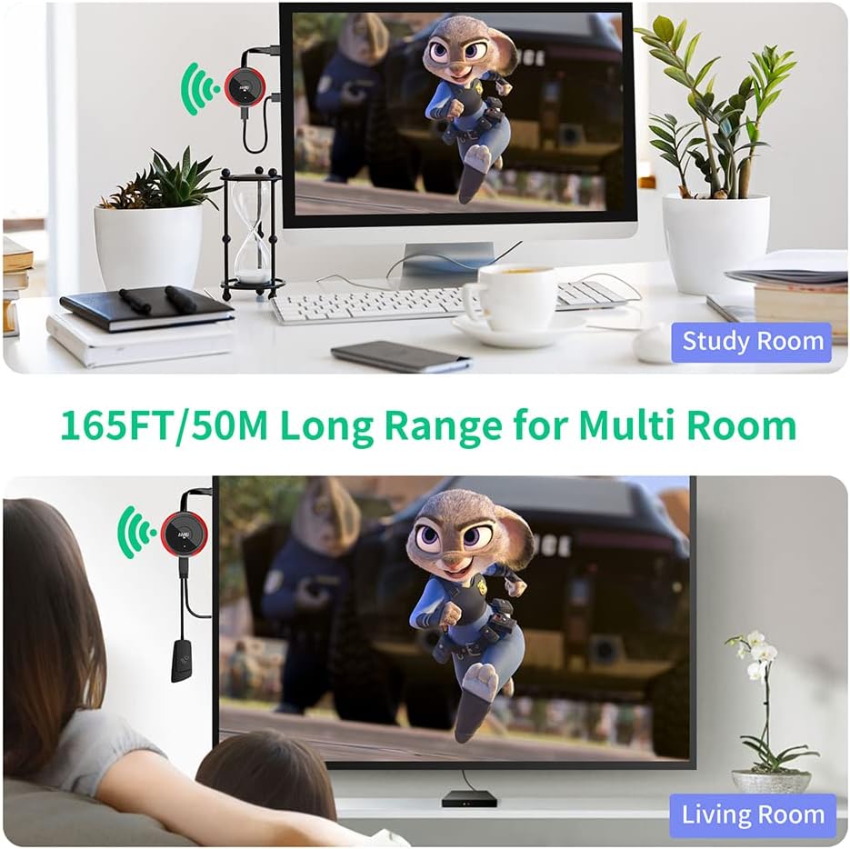 Wireless HDMI Transmitter and Receiver Kit, AIMIBO 4K Wireless HDMI Extender Smooth 5G Video/Audio for Laptop, Cable Box, Camera, Phone, Football Live Streaming to Monitor, Projector, HDTV -165FT/50M