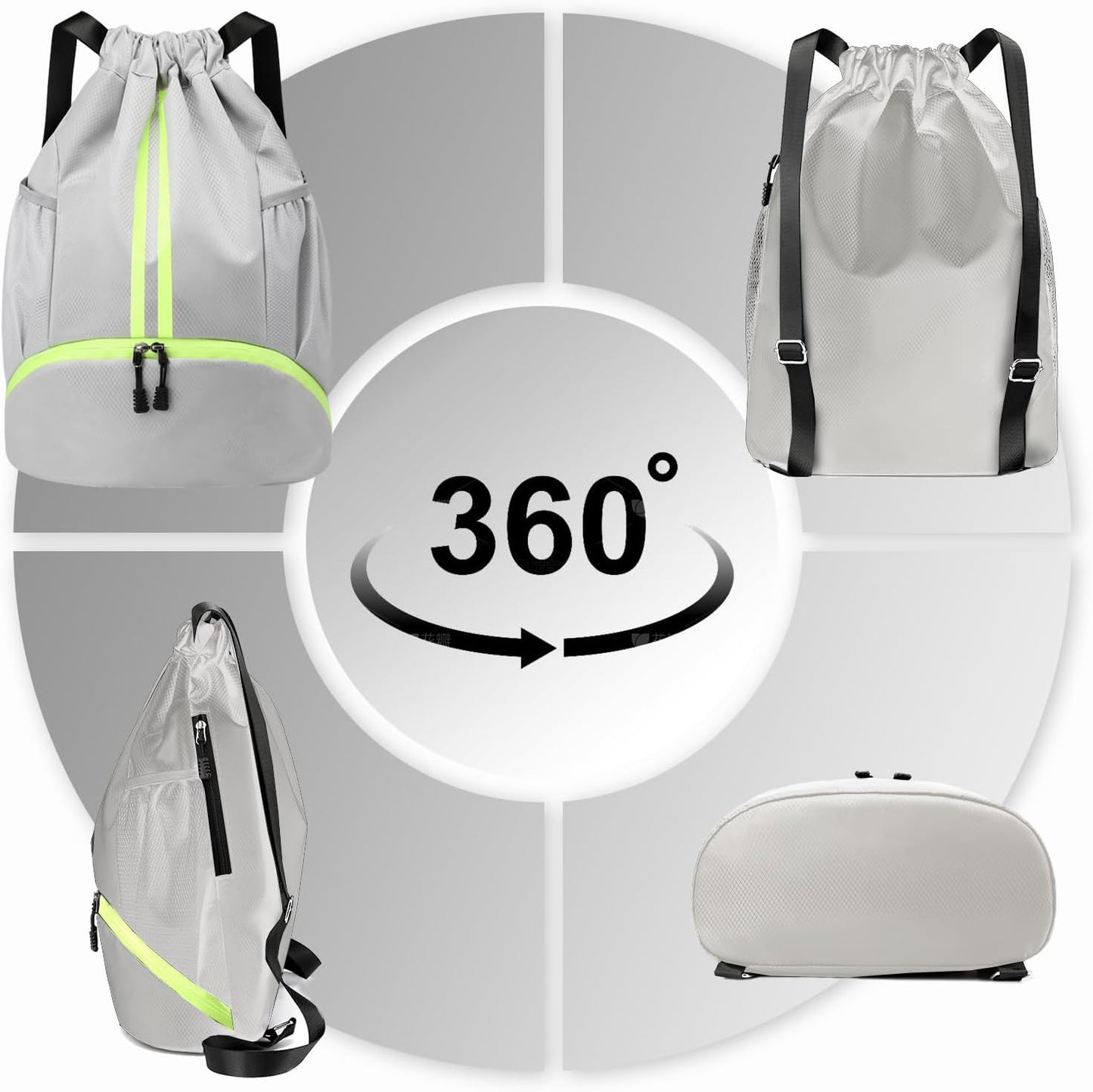 Hoedia Sports Drawstring Backpack - String Swim Gym Bag with Shoes Compartment and Wet Proof Pocket for Women/Men